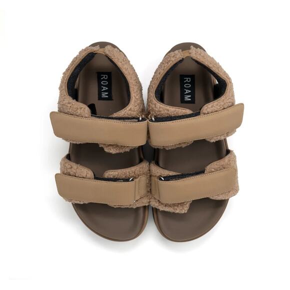 ROAM Velcro Fuzzy Stack Platform Beige Faux Shearling - SZ 11 - Picture 1 of 11